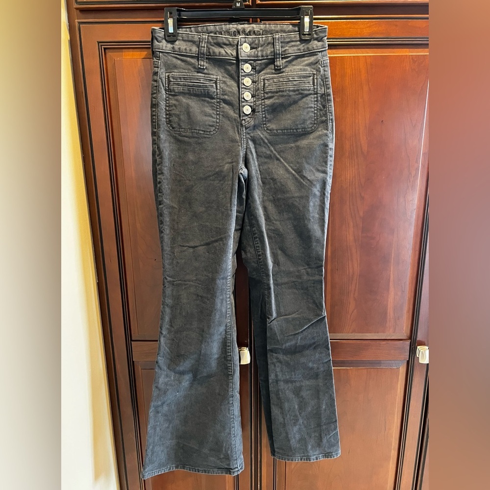 American Eagle Outfitters Gray Cord Stretch Button-Fly Flare - 4 - Picture 1 of 8